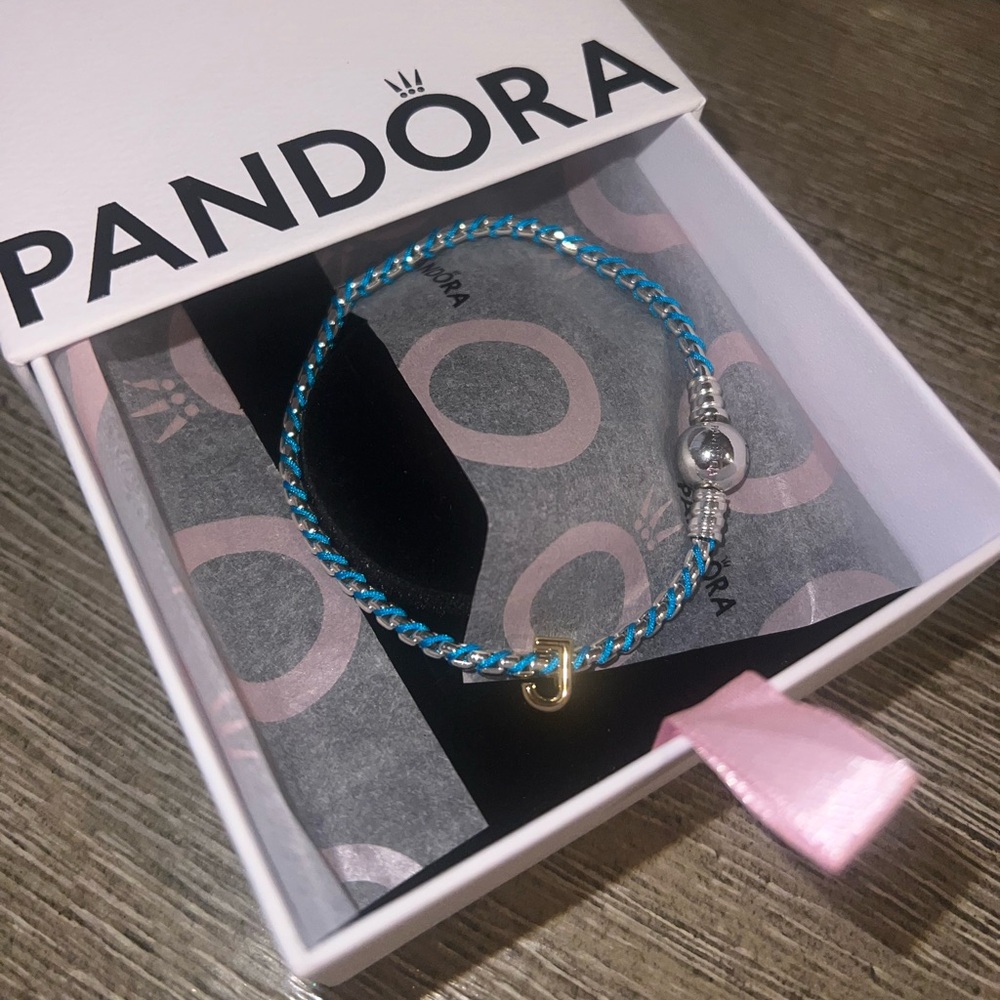 Pandora Blue Braided Bracelet with Gold Charm